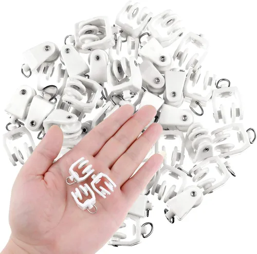 Miniatura 5 de Jetec 200 rodillos de cortina de techo a granel, ganchos flexibles y flexibles, deslizadores de plástico blanco de 0.433 in para cortinas