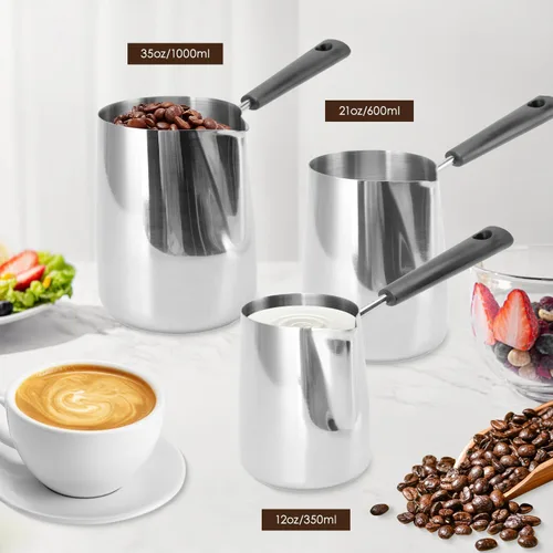 Miniatura 3 de Cafetera turca de 12 oz/11.8 fl oz jarra de espuma de leche para té, olla de fusión de mantequilla Jarra toroide de flores de acero inoxidable