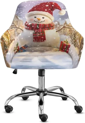 Funda para sillón de invierno con diseño de muñeco de nieve, funda suave para silla de computadora, forro elástico para silla de escritorio, diseño