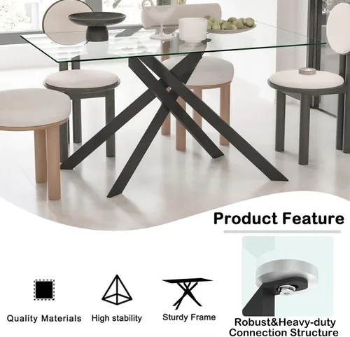 Miniatura 5 de Henf Juego de mesa de comedor de 5 piezas para 4, mesa de comedor rectangular de 51 pulgadas y 4 sillas de comedor de poliuretano gris carbón, mesa