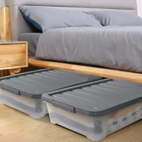 Miniatura 4 de Paquete de 3 cajas grandes de plástico de 40 cuartos de galón con ruedas, contenedores de almacenamiento poco profundos