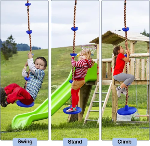 Miniatura 6 de REDCAMP Columpios de cuerda de escalada para árboles, asiento de columpio de disco de plástico resistente para niños y adultos con correa
