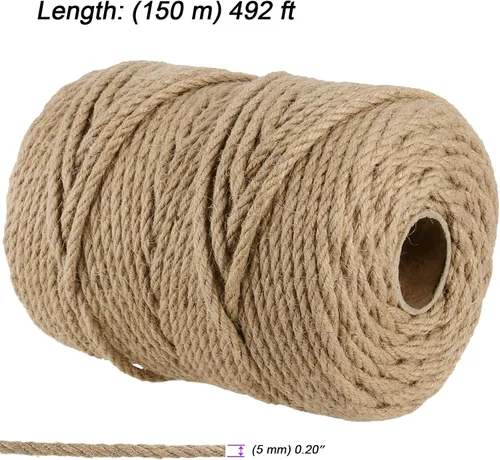 Miniatura 2 de JOIKIT Cuerda de yute trenzada natural de 0.197 in y 492 pies, cuerda de cáñamo trenzada para manualidades, jardinería, agrupación, decoración