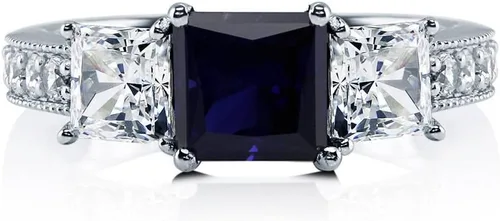 Miniatura 2 de BERRICLE Sterling Silver 3-Stone Wedding Engagement Promise Rings for Her, Stackable Band Ring Set for Women, Cubic Zirconia CZ - Sapphire-Blue