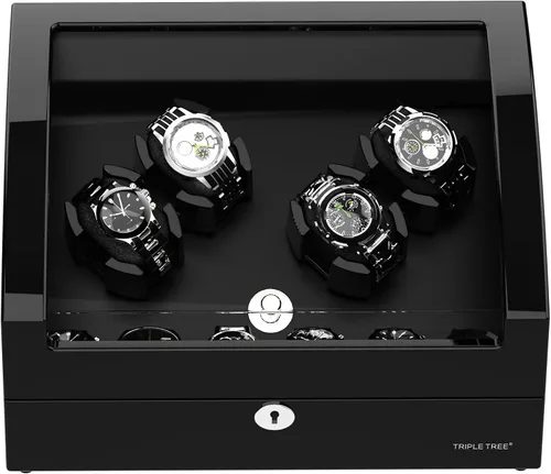 Miniatura 3 de TRIPLE TREE Enrollador de reloj para 4 relojes automáticos, con 6 almacenes adicionales de relojes, acabado de piano de carcasa de madera, motor