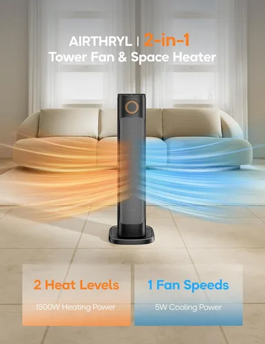 Miniatura 6 de Calentadores de espacio de 25 pulgadas para uso en interiores, calentadores eléctricos para habitaciones grandes, temporizador de 15 horas, Negro