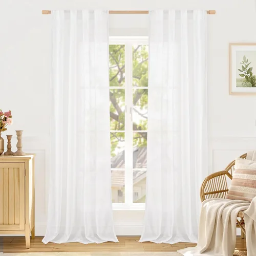 Miniatura 66 de LAMIT Cortinas de lino beige de 30 pulgadas de largo para ventanas pequeñas, cortinas semitransparentes filtrantes de luz, pestaña trasera