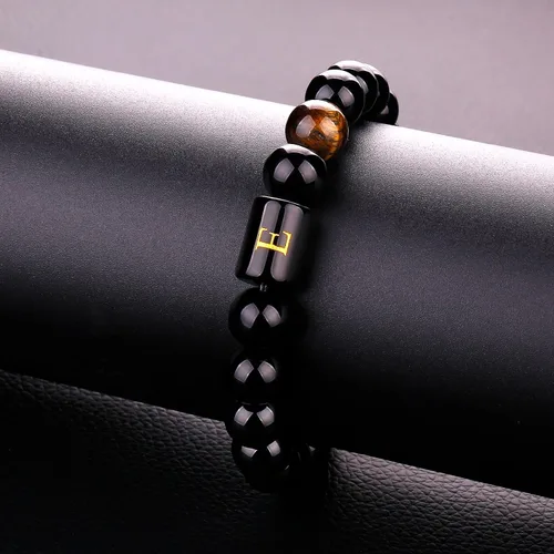 Miniatura 28 de SUMMER LOVE Regalos para el Día del Padre, pulsera con inicial de piedra de ónix negro de 0.394 pulgadas para hombres, pulsera de cuerda trenzada