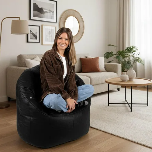 Miniatura 7 de Big Joe Milano - Silla de Puf con Cuero Montana Negro Vibe