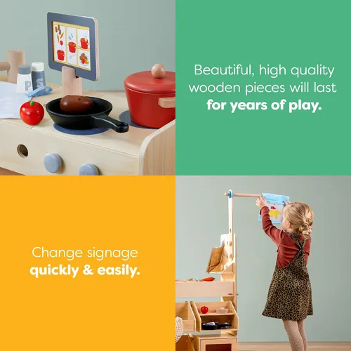 Miniatura 8 de HABA Cocina de madera 3 en 1 para niños, juego de tienda de comestibles para niños y banco de herramientas para niños, juguetes de madera