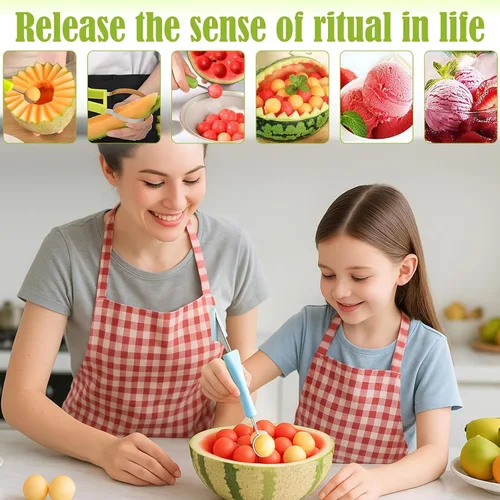 Miniatura 3 de Suuker Juego de cuchara de bola de melón, juego profesional de 4 en 1 de cuchillos de herramientas de tallado de frutas de acero inoxidable