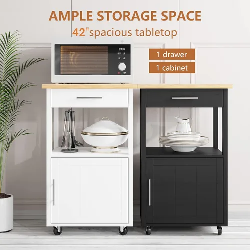 Miniatura 6 de JY QAQA Isla de cocina de 22" con ruedas con gabinete de almacenamiento, carrito de cocina con estantes, mango de carrito para toallero o movilidad