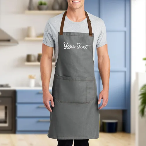Miniatura 3 de TEEAMORE Custom Embroidered Aprons for Women Men Add Your Text Chef Kitchen Grill Apron Gris ceniza