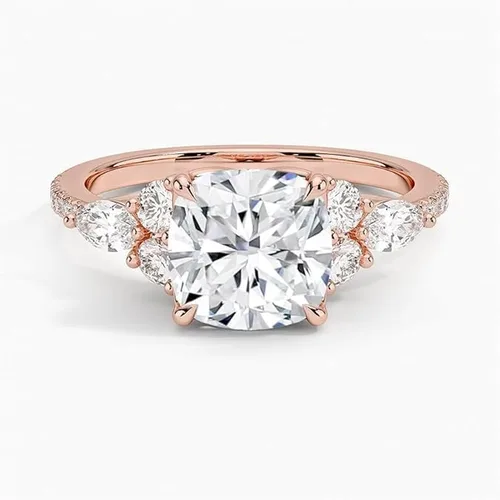 Miniatura 2 de IGI Anillo de compromiso de diamante creado en laboratorio de 2.56 quilates con cuatro puntas de excelente talla, con marquesa lateral y diamantes