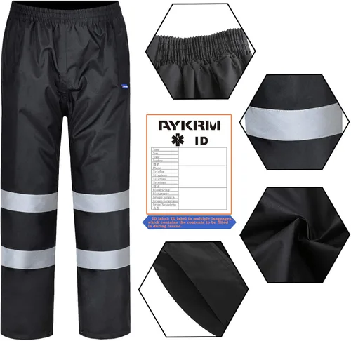 Miniatura 2 de AYKRM Pantalones de lluvia impermeables de alta visibilidad reflectantes para pesca, motocicleta, ciclismo, agricultura, senderismo, trabajos Negro