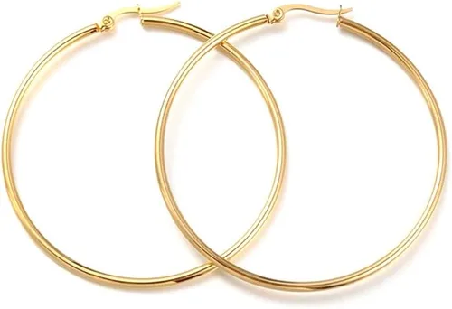 Miniatura 5 de Pandahall - 6 pares de aretes de acero inoxidable, ligeros, gruesos, abiertos, de 1.575 pulgadas (1.575 in), color dorado, con cierre pequeño