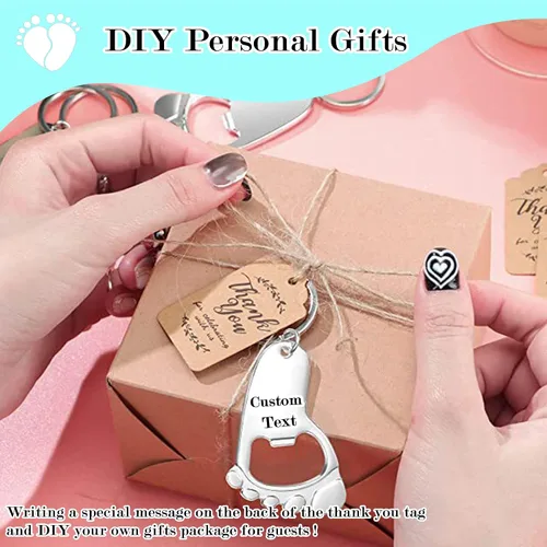 Miniatura 9 de 50 piezas personalizadas para baby shower, abrebotellas, llaveros de huellas, recuerdos de baby shower, regalos de devolución para invitados, vienen