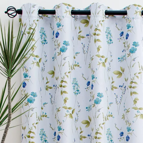 Miniatura 2 de Linentalks Juego de 2 paneles de cortinas opacas florales de 63 pulgadas de largo, cortinas opacas cortas con aislamiento térmico para sala