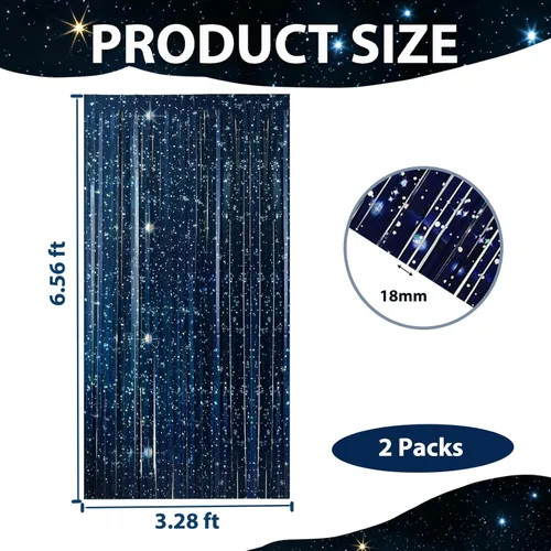 Miniatura 2 de OQOQ Telón de fondo de cortina de aluminio de galaxia (2 paquetes), 3.3 x 6.6 pies, telón de fondo de noche estrellada para decoración de fiesta