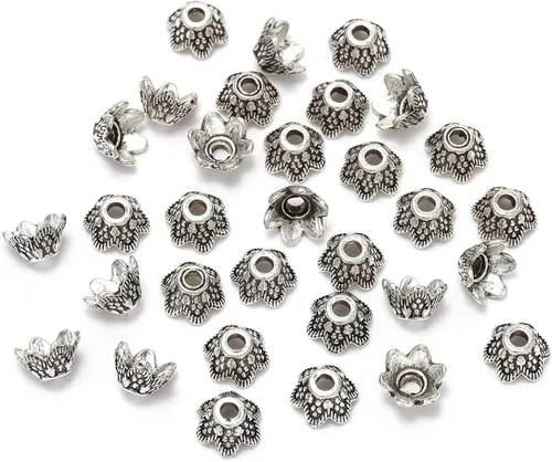 Miniatura 32 de 100 unidades/lote de tapas de cuentas de 0.236 pulgadas para joyas, receptáculo de extremo, ahuecado, toro de flores, bricolaje, espaciado