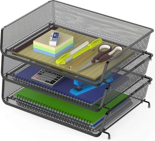 Miniatura 6 de Simple Houseware - Organizador de escritorio apilable para documentos y cartas, 3 paquetes, color negro