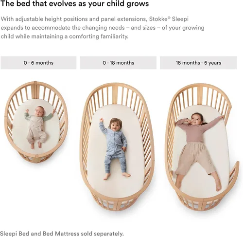 Miniatura 4 de Stokke Sleepi Mini Bundle V3, gris brumoso, incluye Sleepi Mini V3, colchón y barra de cortina, adecuado para edades de 0 a 5 años, ajustable