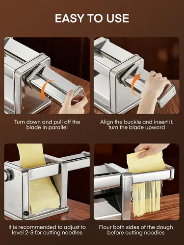 Miniatura 9 de FOHERE Máquina eléctrica para hacer pasta, fabricante de fideos de grosor ajustable para espaguetis, fettuccine, lasaña y albóndigas