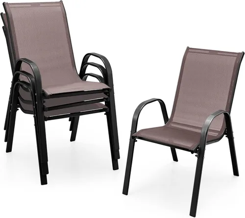 Miniatura 8 de Giantex Juego de 4 sillas de patio, sillas de comedor apilables para exteriores, capacidad de 330 libras, resistentes a todo tipo de clima, sillones
