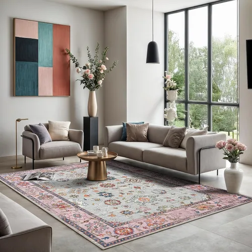 Miniatura 211 de GLN Rugs Traditional Collection - Alfombra de felpilla lavable a máquina, tradicional lavable, antideslizante, alfombra de felpilla de pelo corto