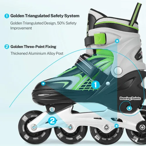 Miniatura 3 de Gonex Patines en línea para niñas y niños, patines ajustables para exteriores, patines en línea para niños, adolescentes y mujeres con ruedas Verde