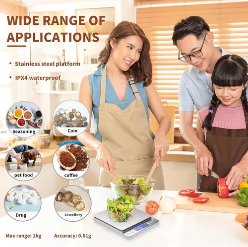 Miniatura 6 de Báscula digital de gramos, 35.27 oz/0.00 oz, báscula para alimentos y gramos, báscula de cocina con carga USB mejorada para cocinar, hornear