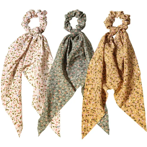 Miniatura 32 de Coleteros para el cabello para mujer, bufanda LFOUVRE Scrunchies, 2 piezas de bufandas anudadas para niñas, bufanda de satén sedoso, banda elástica