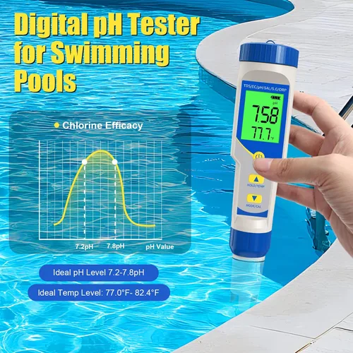 Miniatura 4 de Medidor de sal de piscina pH y sal para piscina de agua salada, pH y salinidad, medidor digital 7 en 1 para piscinas, jacuzzis y spas de natación