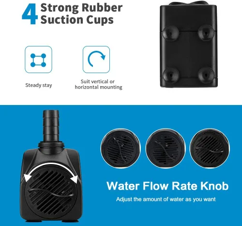 Miniatura 8 de Jhua Bomba de fuente de agua sumergible de 300 GPH (1100 L/H, 21 W), bombas de fuente ultra silenciosas sumergibles para exteriores con cable