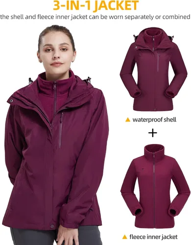 Miniatura 33 de CAMEL CROWN Chaqueta de esquí impermeable 3 en 1 para mujer, abrigo de invierno rompevientos, chaquetas de snowboard para lluvia, nieve, senderismo
