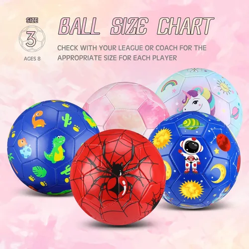 Miniatura 3 de HyDren Balón de fútbol para niños, tamaño 3 con inflador, oficial de dibujos animados, duradero, deportes al aire libre, interiores, juego