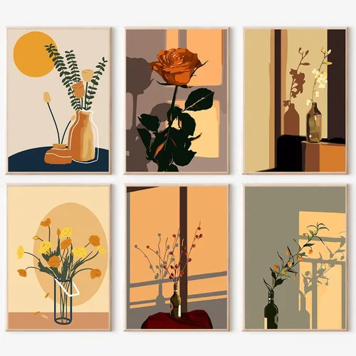 Miniatura 19 de JATOK Paquete de 6 kits de pintura por números para adultos, kits de pintura para principiantes en lienzo de colores con símbolos claros, pintura