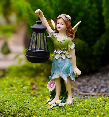 Miniatura 9 de Estatua de jardín solar de hadas Pohabery con luz de linternas, escultura solar impermeable para decoración al aire libre, para patio, jardín, Fairy