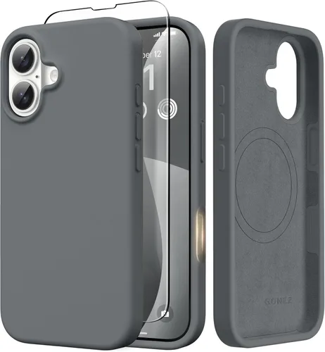 Miniatura 246 de GONEZ Funda de silicona para iPhone 14 Pro Max, compatible con MagSafe, con protector de pantalla + protector de lente de cámara, silicona líquida a