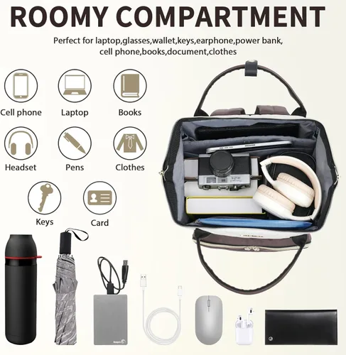 Miniatura 4 de VANKEAN Mochila para portátil de 17 pulgadas para mujeres y hombres, bolsa de trabajo de computadora de moda, Beige-café, 15,6 pulg., Moda