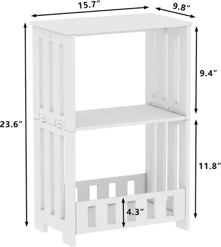Miniatura 3 de HAYOFAMY Juego de 2 mesas auxiliares de noche de 3 niveles, mesa lateral blanca con estante de almacenamiento, pequeña estantería mesita de noche
