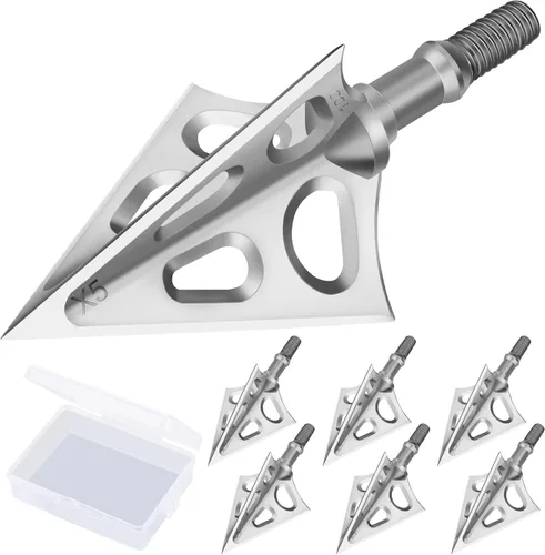 Hunting Broadheads with 3 Fixed Blade 100 Grain Screw-in Archery Broadheads Compatible with Crossbows,Recurve and Compound Bows Plateado-3