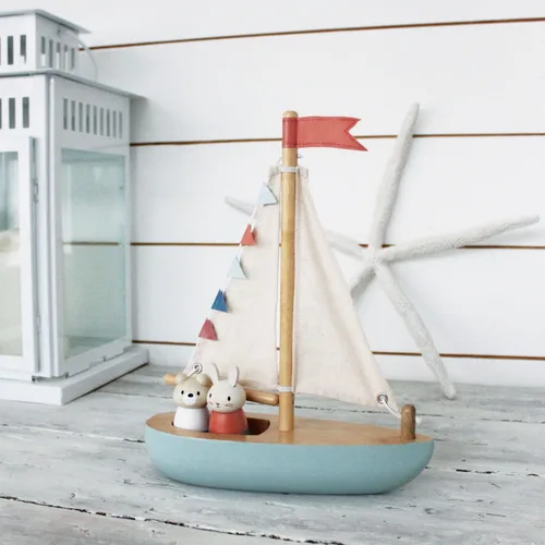 Miniatura 5 de Tender Leaf Toys - Sailaway Boat - Juego educativo de barco de vela de madera con 2 figuras de animales para niños, promueve el juego imaginativo