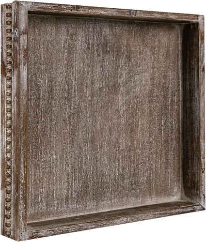 Miniatura 17 de MAONAME Bandeja de Madera para Servir, Bandeja de Madera Estilo Granja con Cuentas, Bandeja Octogonal para Servir Blanca Lavada, Bandeja de Mesa