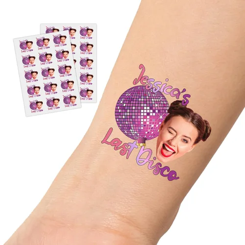 InterestPrint Tatuajes temporales personalizados de despedida de soltera con foto de texto, tatuaje de cara de bola de discoteca, tatuaje de novia,