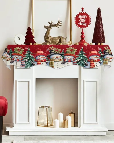 Miniatura 5 de Bufanda para Repisa de Chimenea de Navidad de 60 x 17 Pulgadas, Muñeco de Nieve Rojo Árboles de Navidad Bufanda para Repisa de Chimenea Cubierta