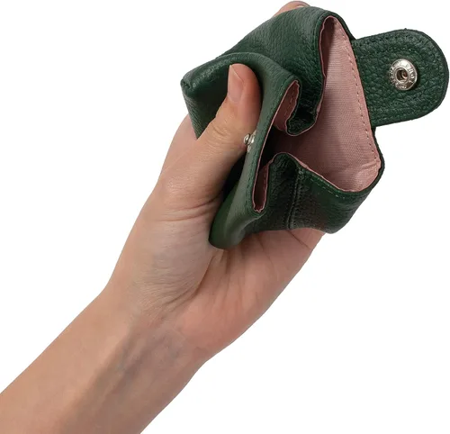 Miniatura 11 de Cockatoo Monedero de cuero genuino para cambio, mini billetera con bolsillo a presión para hombres y mujeres, Rojo (Aurora Red), Casual