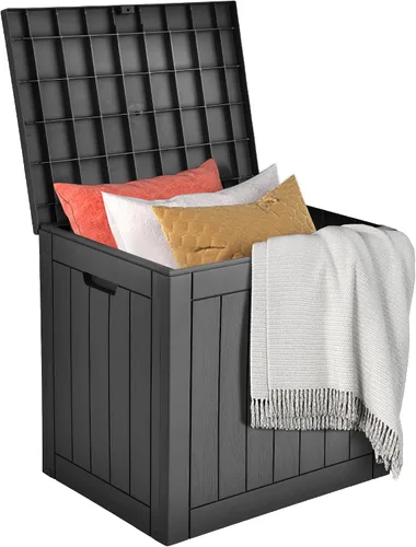 DWVO Caja de almacenamiento para exteriores de 30 galones con asas laterales y tapa con cerradura, caja de resina resistente a la intemperie para