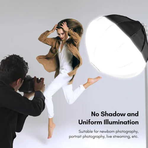 Miniatura 4 de Andoer 19.7 in/19.7 pulgadas linterna softbox esférica plegable caja suave de instalación rápida con enchufe E27 bolsa de transporte para estudio