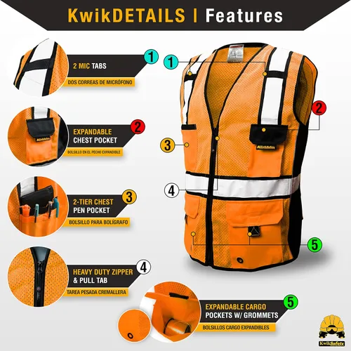 Miniatura 4 de KwikSafety - Charlotte, NC - RoadBOSS Econ & Chaleco de Seguridad Premium Clase 2 Chaleco Reflectante ANSI OSHA Chaleco de Seguridad para Hombres